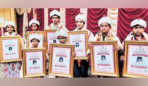 Children who were awarded the Keladi Chennamma Shourya Award at Bal Bhavan, in Cubbon Park, in Bengaluru on Friday