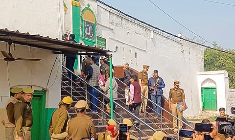A three-member judicial commission visits the Shahi Jama Masjid, in Sambhal, Uttar Pradesh, Sunday, Dec. 1, 2024.