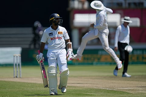 Sri Lanka's Dinesh Chandimal leaves the field after being dismissed for 83 runs during the fourth day of the first Test cricket match between South Africa and Sri Lanka.