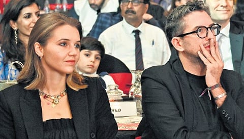 Jonas Brunschwig, Consul General of Switzerland (right) with partner Margaux at the 29th edition of the Devi Awards