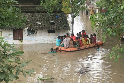 Residents of Kanuvapettai near Villianur, Puducherry, were evacuated from flood-affected areas during cyclone Fengal