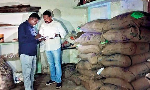 Yerragondapalem tahsildar Bala Kishore and his team conducted a surprise raid on an unauthorised PDS rice stock point in Prakasam district on Monday night