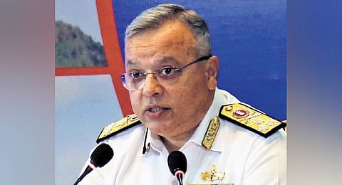 Vice Admiral Rajesh Pendharkar, FOC-in-C, ENC, addressing a press conference in Vizag