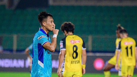 Udanta Singh celebrates after scoring against Hyderabad FC
