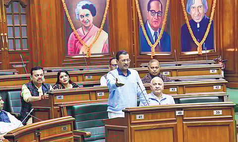 Arvind Kejriwal speaks in Vidhan Sabha on Wednesday.