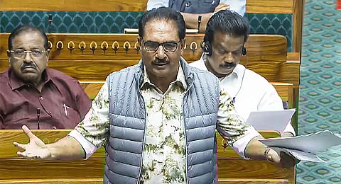 RSM MP N K Premachandran speaks in the Lok Sabha during the Winter session of Parliament, in New Delhi, Wednesday, Dec. 4, 2024.