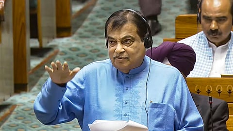 Union Minister Nitin Gadkari speaks in the Lok Sabha during the Winter session of Parliament in New Delhi, Thursday, Dec. 5, 2024.