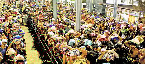 Heavy rush of devotees seen at the Valiyanadapandal at Sabarimala on Friday
