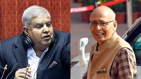 Rajya Sabha Chairman Jagdeep Dhankhar and Congress MP Abhishek Manu Singhvi.