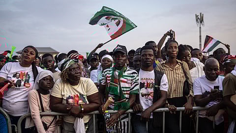 Supporters of former Ghana President and presidential candidate of the National Democratic Congress (NDC) party, John Mahama, gather during the final rally of the NDC in Accra.