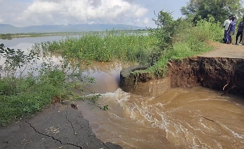 A part of the lake that was breached following the heavy rains brought
about by Cyclone Fengal early this month.