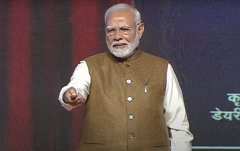 Prime Minister Narendra Modi during foundation stone laying and launching of development projects, in Panipat, Haryana, Monday, Dec. 9, 2024.