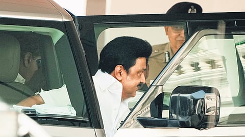 Chief Minister MK Stalin arriving at Fort St George to take part in Assembly session on Monday