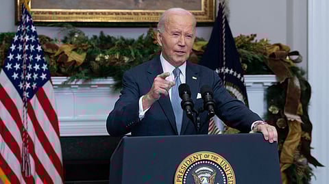 US President Joe Biden speaks about the situation in Syria in the Roosevelt Room at the White House in Washington, DC, on December 8, 2024 following a crisis meeting to discuss the sudden overthrow by Islamist-led rebels of President Bashar al-Assad.