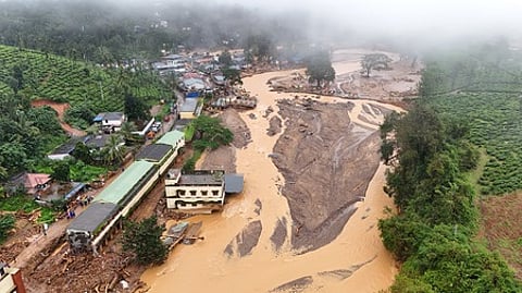 An aerial view of the devastation caused by the landslide in Chooralmala