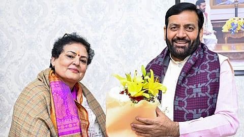Former National Commission for Women chief and BJP nominee Rekha Sharma with Haryana Chief Minister Nayab Singh Saini.