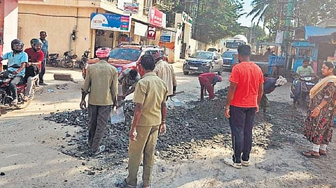 After relentlessly pursuing the need for a motorable main road for nearly six years, the 250 potholes dotting the 3-km road were filled up after three days of work.