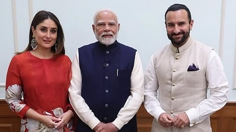 Bollywood star Kareena Kapoor Khan with her husband actor Saif Ali Khan and PM Narendra Modi
