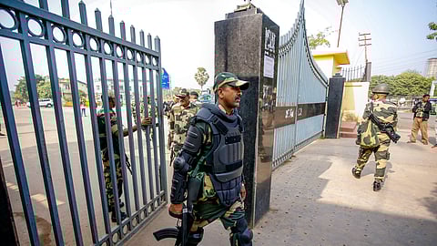 Security personnel keep vigil at the Integrated Check Post (ICP) at Akhaura along the India-Bangladesh border near Agartala, Wednesday, December 11, 2024.