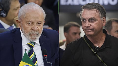 A collage of Brazil's incumbent President Luiz Inacio 'Lula' da Silva (L) and former President Jair Bolsonaro (R).