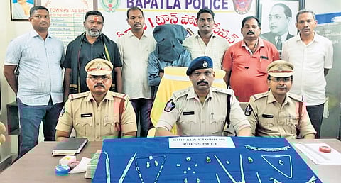 Bapatla police addressing the media on Thursday.