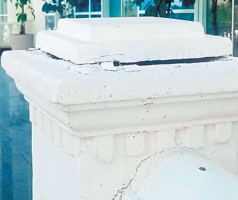 Cracks seen on the pillars of Kaloji Kalakshetram auditorium in Warangal