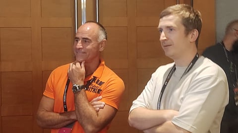 Grzegorz Gajewski (R) and Paddy Upton during the press conference in Singapore on Thursday