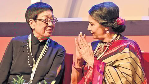Actor Shabana Azmi with IFFK Lifetime Achievement Award winner and Hong Kong filmmaker Ann Hui during the inaugural ceremony of the 29th IFFK at Nishagandhi auditorium in Thiruvananthapuram on Friday
