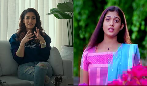 'Lady Superstar' Nayanthara in a still from her recent Netflix documentary (L) and in the 2004 psychological thriller 'Vismayathumbathu' (R)