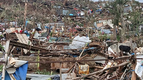 This undated photo provided by NGO Medecins du Monde on Sunday, Dec. 15, 2024, shows a devastated hill on the French territory of Mayotte in the Indian Ocean, after Cyclone Chido.