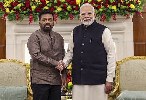 Prime Minister Narendra Modi seen with Sri Lankan President Anura Kumara Dissanayake.