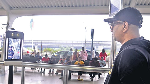 A man using the DigiYatra facility to receive a quicker entry experience at the Chennai airport’s domestic terminal