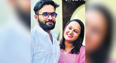 The deceased couple Nikhil Eapen Mathai (L) and his wife Anu Biju