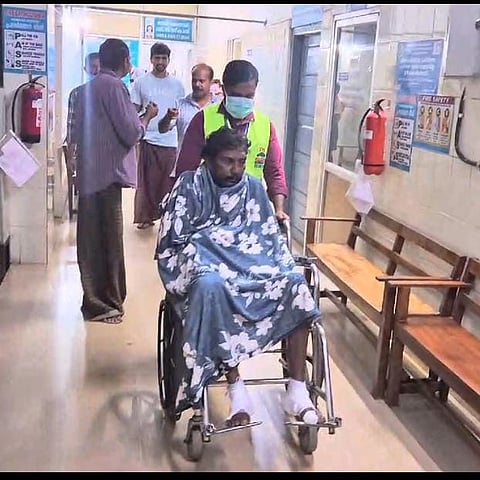 The tribal who was injured after being dragged on the road being taken to hospital in Wayanad