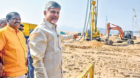 CM N Chandrababu Naidu inspecting Polavaram project works