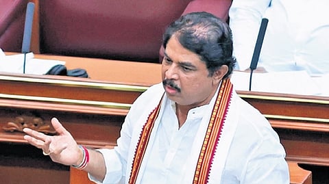 LoP R Ashoka speaks in the House in Belagavi on Monday