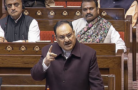 Union Health Minister JP Nadda speaks in the Rajya Sabha during the Winter session of Parliament.