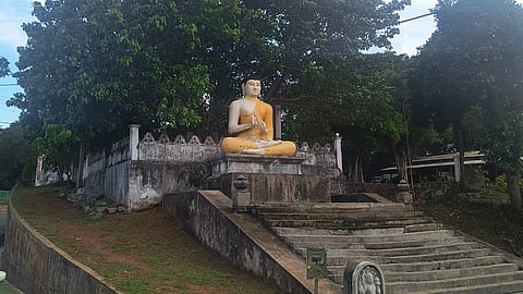 The statue of Buddha at a site, which has come under the protection of the Department of Archaeology in Sri Lanka, in Old Chemmalai near Nayaru Lagoon in Mullaitivu district.