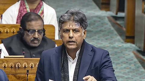 Congress MP Manish Tewari speaks in the Lok Sabha during the Winter session of Parliament, in New Delhi, Tuesday.