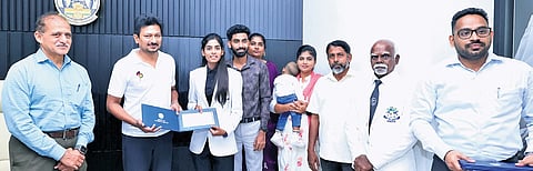 Deputy CM Udhayanidhi Stalin awarding Rs1 crore cash to M Khazima