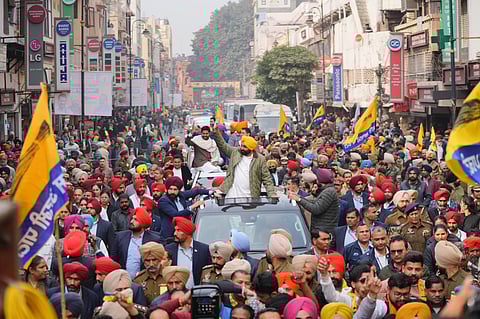Punjab Chief Minister Bhagwant Mann during the road show in Amritsar
