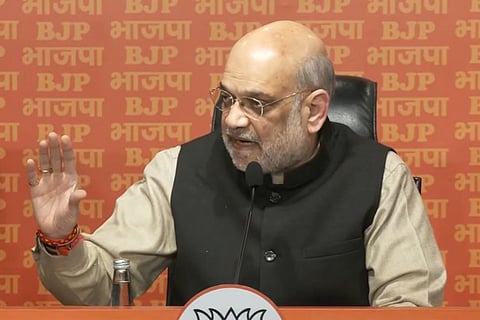 Union Home Minister Amit Shah addresses a press conference