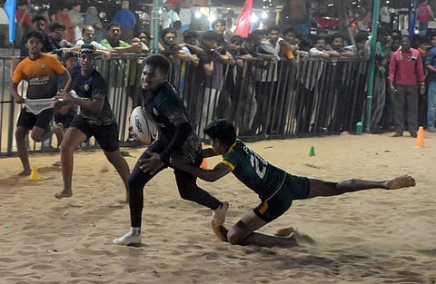 The rugby match at Kozhikode Beach as part of the promotion of The Beypore International Fest in 2024