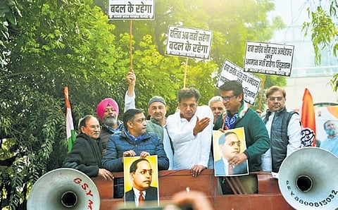 Congress holds protest at BJP office over ‘insult to Ambedkar’