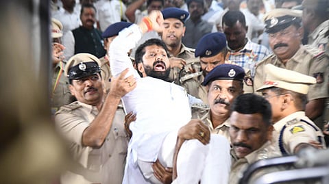 BJP MLC CT Ravi Arrested Suvarna Soudha in Belagavi on Thursday.