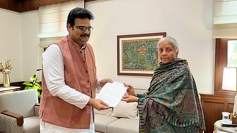 Lanka Dinakar, Chairperson of the Twenty Points Programme Implementation for Viksit Bharat 2047 and Swarna Andhra 2047 with Nirmala Sitaraman