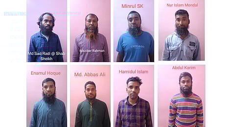 The eight operatives of terror group Ansarullah Bangla Team (ABT) arrrested by the Special Task Force of Assam Police