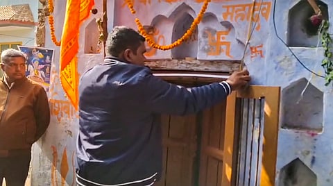 An ASI team personnel during survey at the Kartikeya Shiv Mandir, in Sambhal, Friday, Dec. 20, 2024.