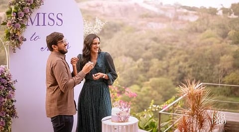 Sindhu posted a photo of the couple and captioned it with a quote by Khalil Gibran: "When love beckons to you, follow him, for love gives naught but itself."