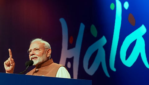 Prime Minister Narendra Modi addresses the Indian diaspora during a programme, in Kuwait, Saturday, Dec. 21, 2024.